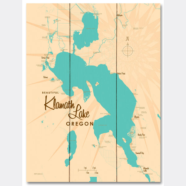 Klamath Lake Oregon, Wood Sign Map Art
