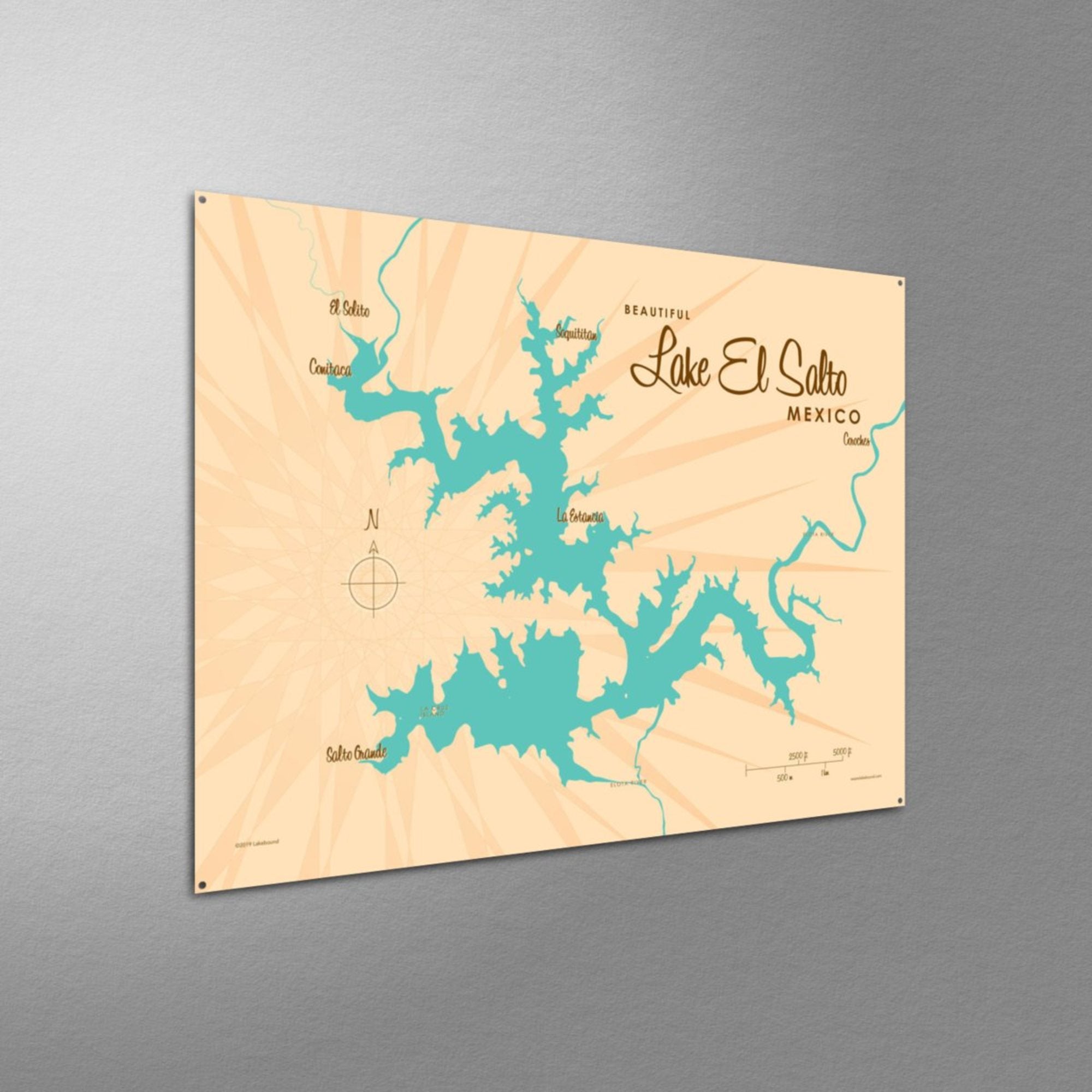 Lake El Salto Mexico, Metal Sign Map Art