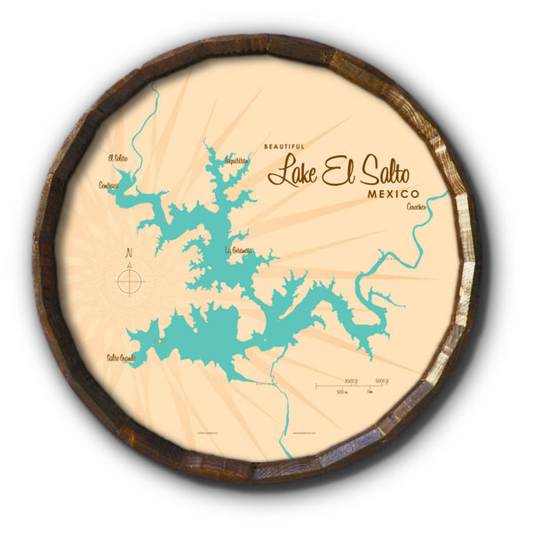 Lake El Salto Mexico, Barrel End Map Art