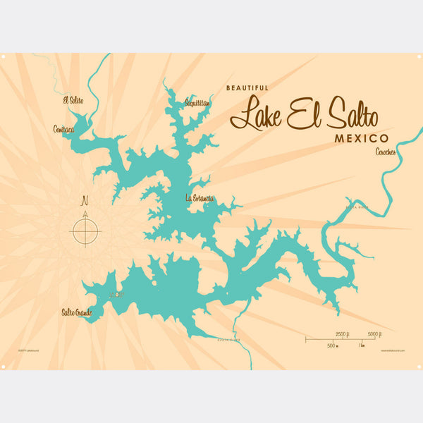 Lake El Salto Mexico, Metal Sign Map Art