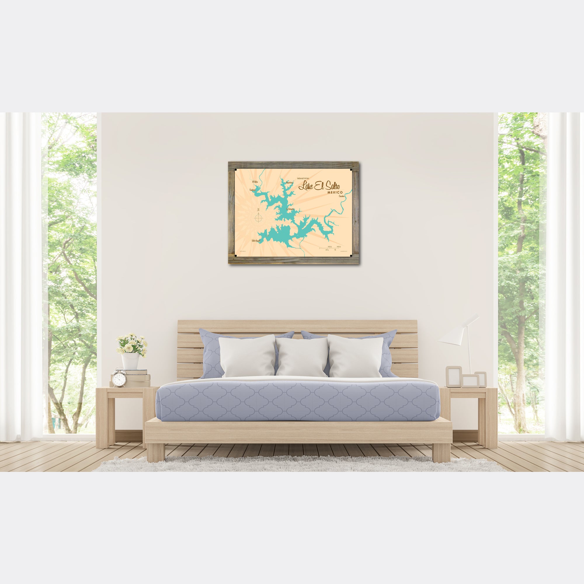 Lake El Salto Mexico, Wood-Mounted Metal Sign Map Art