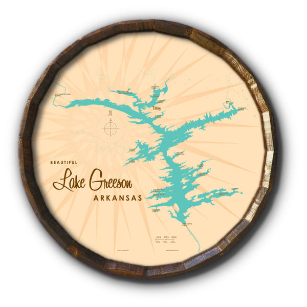 Lake Greeson Arkansas, Barrel End Map Art