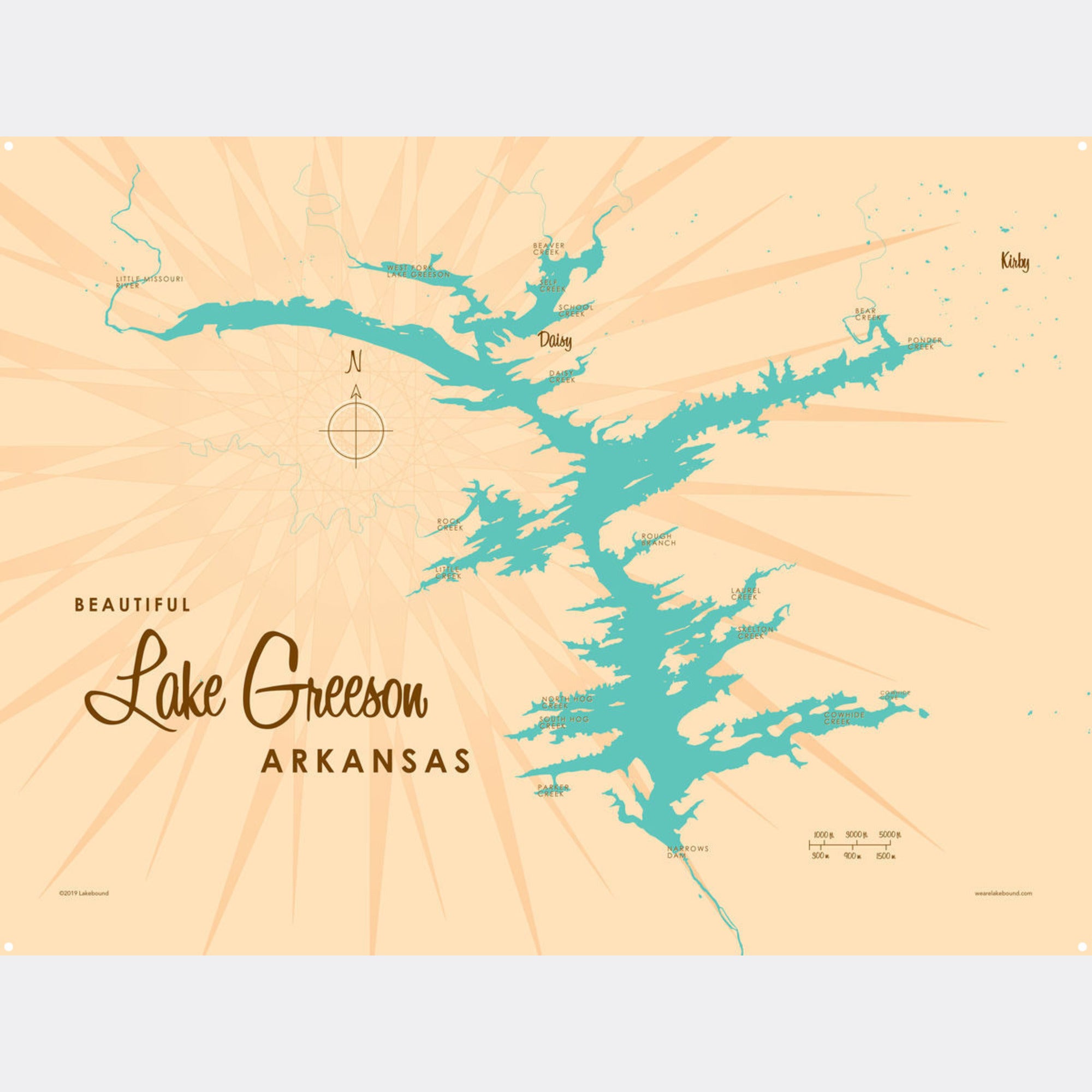 Lake Greeson Arkansas, Metal Sign Map Art