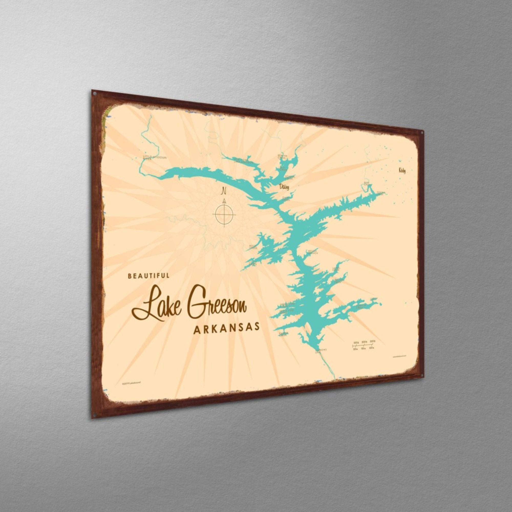 Lake Greeson Arkansas, Rustic Metal Sign Map Art