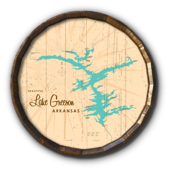 Lake Greeson Arkansas, Rustic Barrel End Map Art