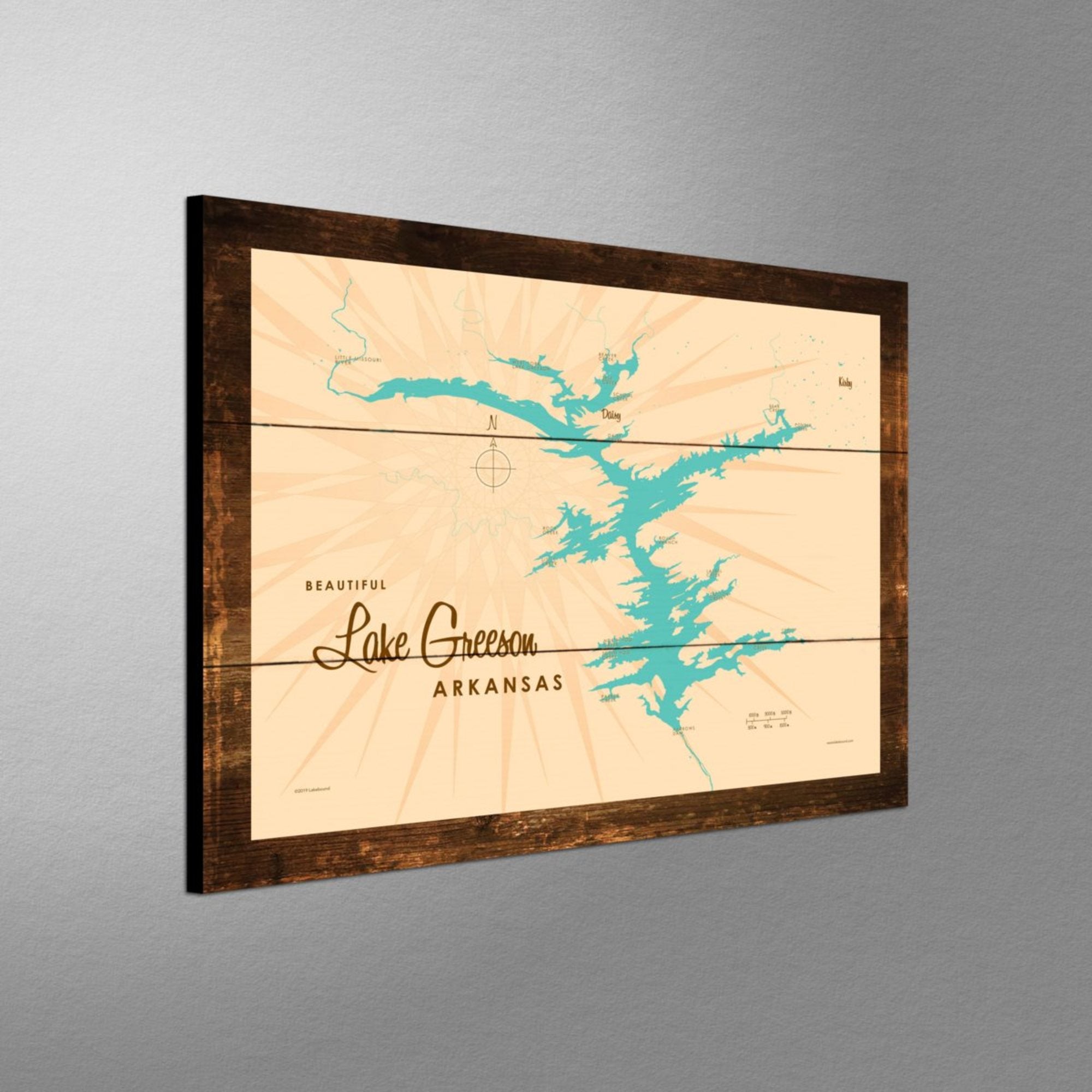 Lake Greeson Arkansas, Rustic Wood Sign Map Art