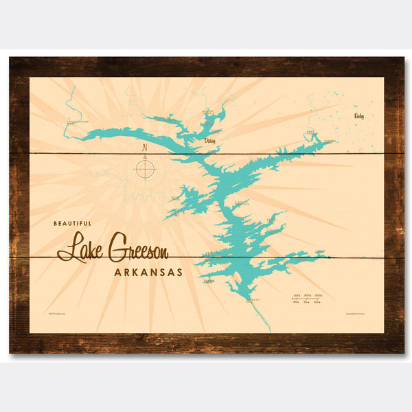 Lake Greeson Arkansas, Rustic Wood Sign Map Art