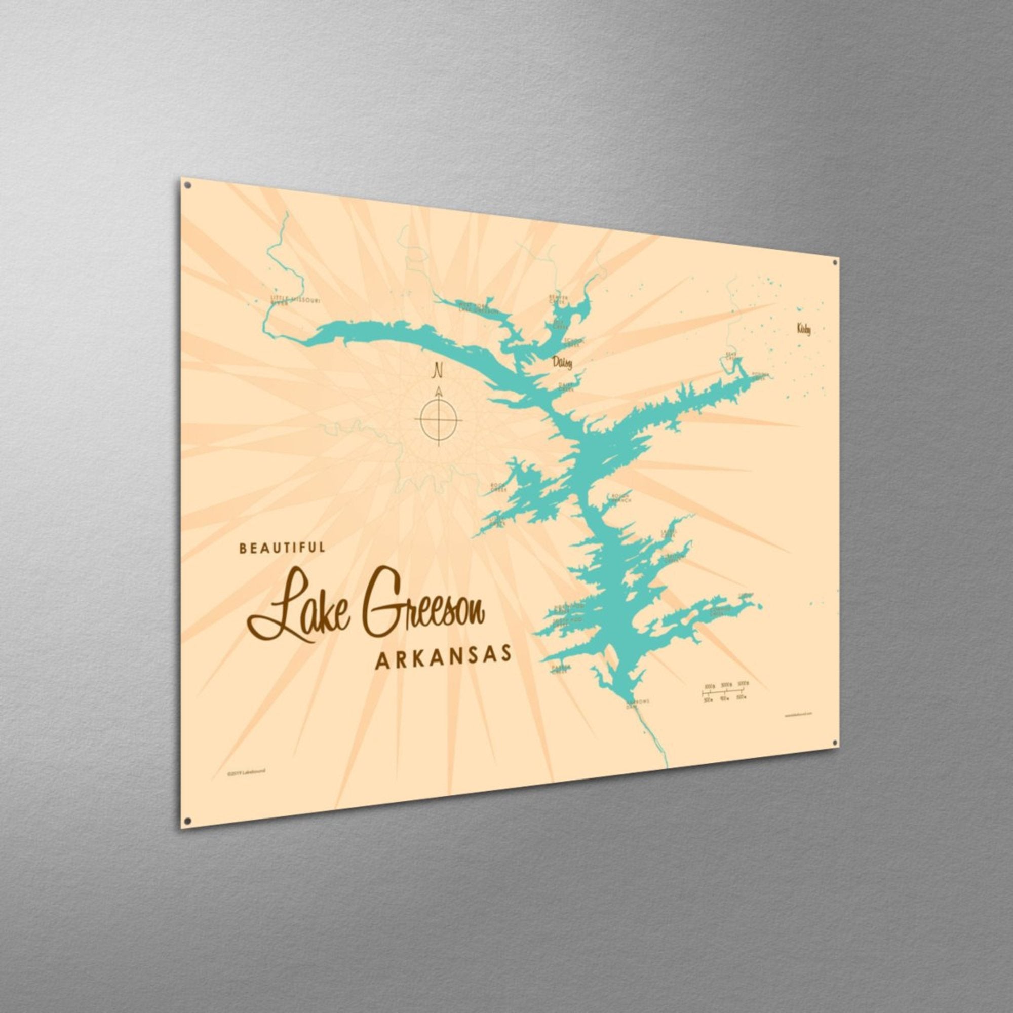 Lake Greeson Arkansas, Metal Sign Map Art