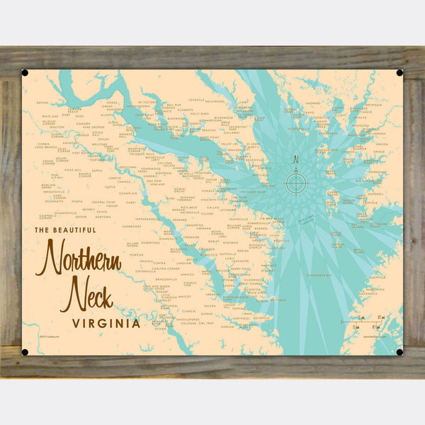 Northern Neck Virginia, Wood-Mounted Metal Sign Map Art