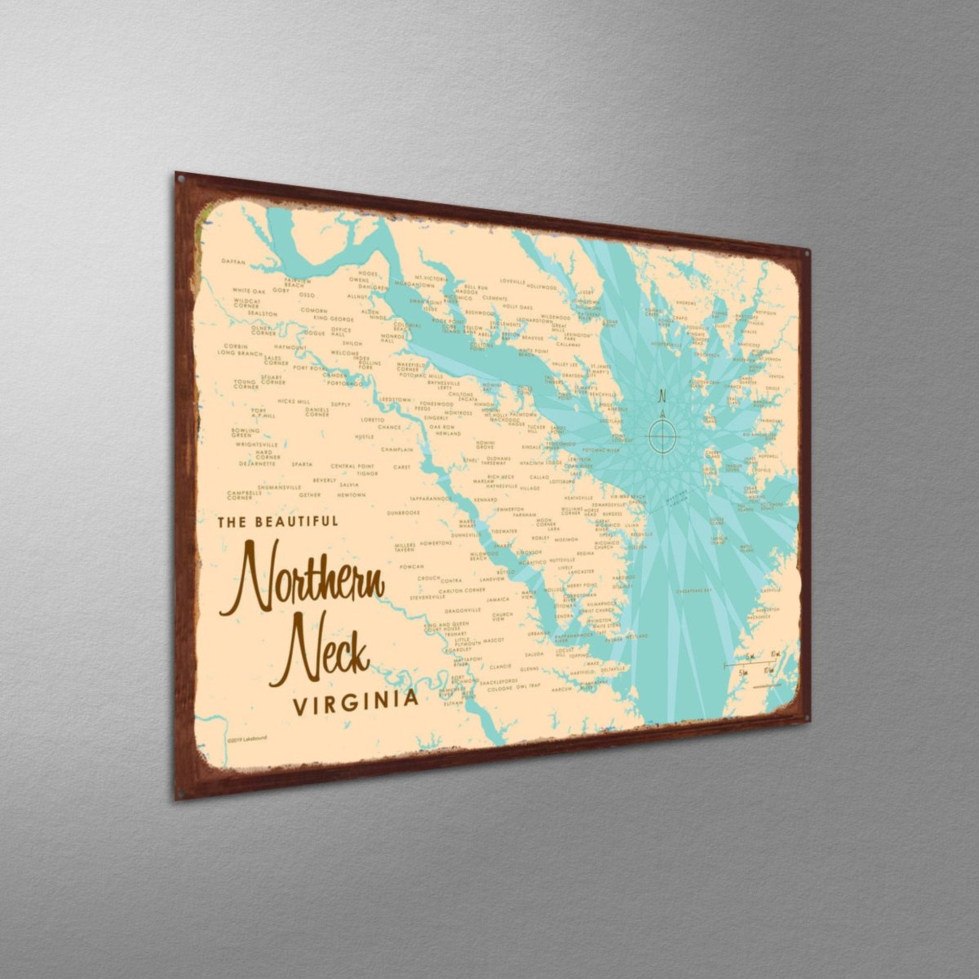 Northern Neck Virginia, Rustic Metal Sign Map Art