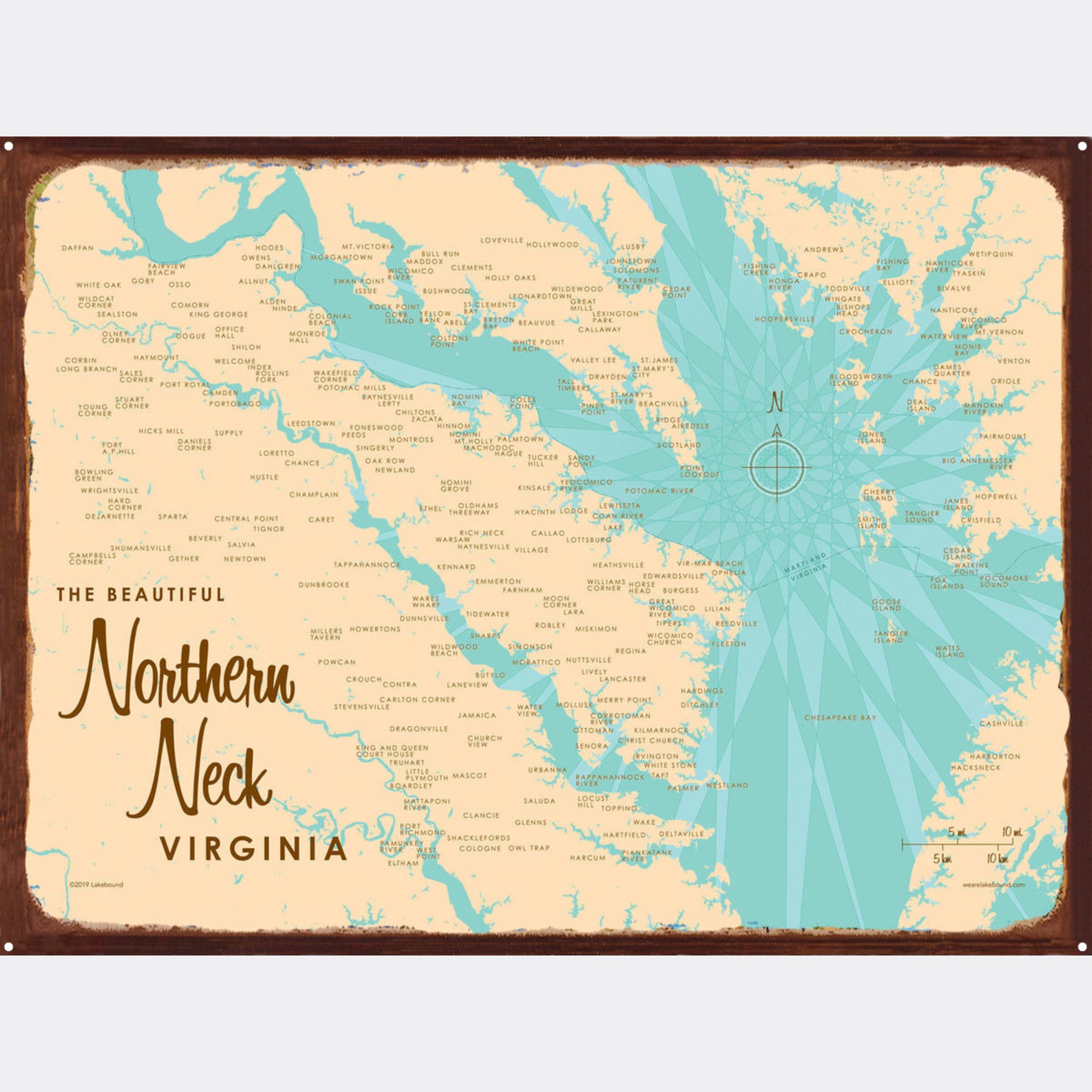 Northern Neck Virginia, Rustic Metal Sign Map Art