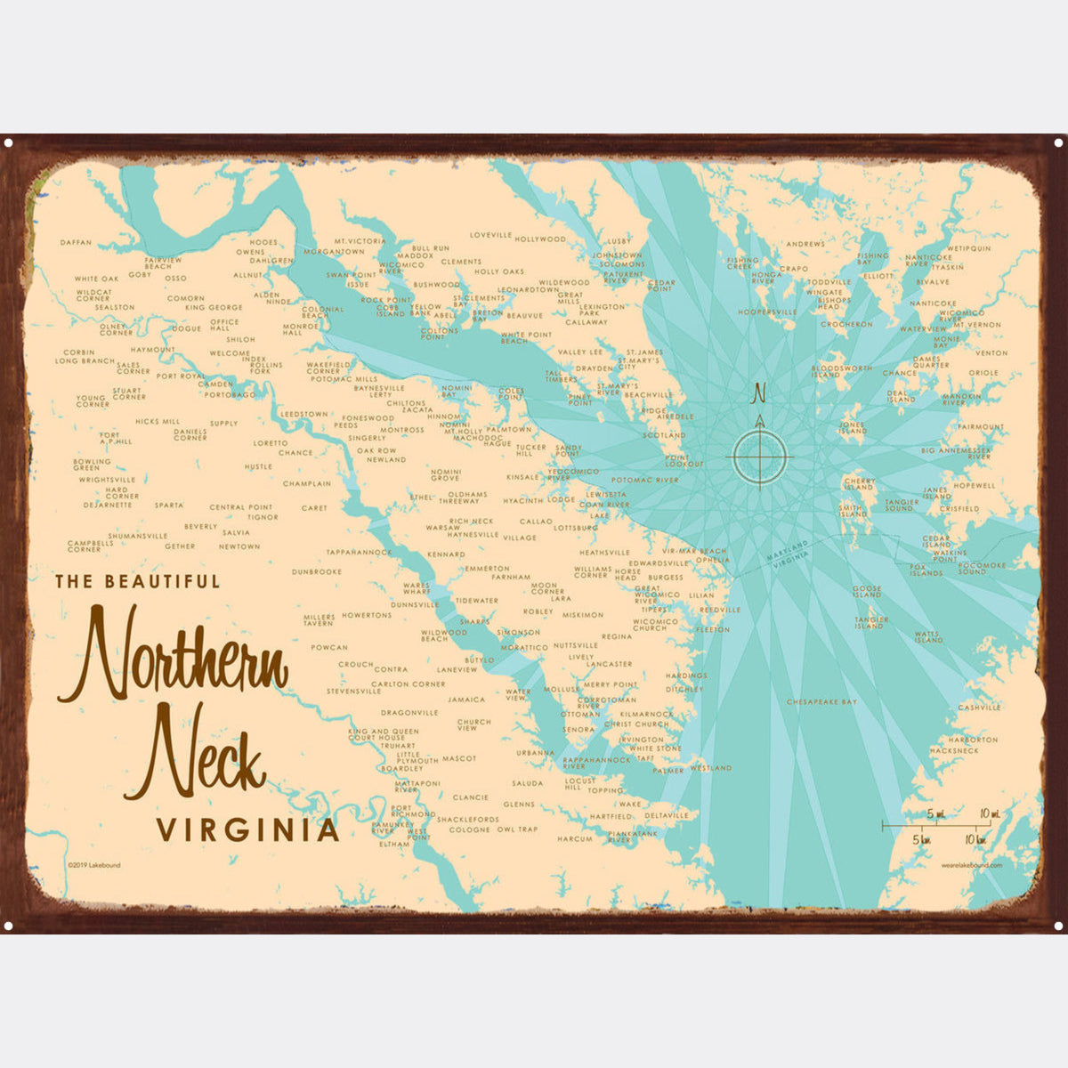 Northern Neck Virginia, Rustic Metal Sign Map Art – Lakebound®