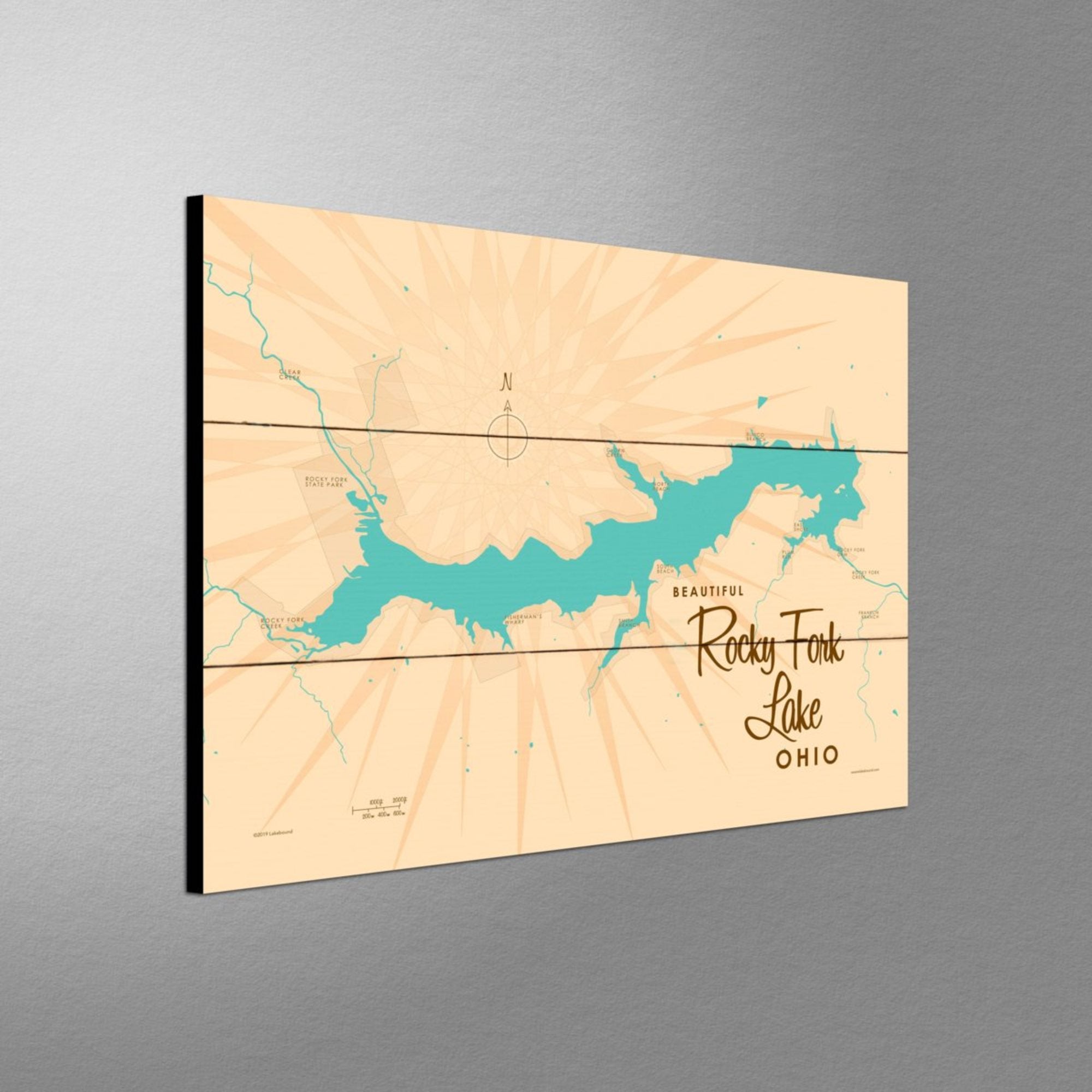 Rocky Fork Lake Ohio, Wood Sign Map Art
