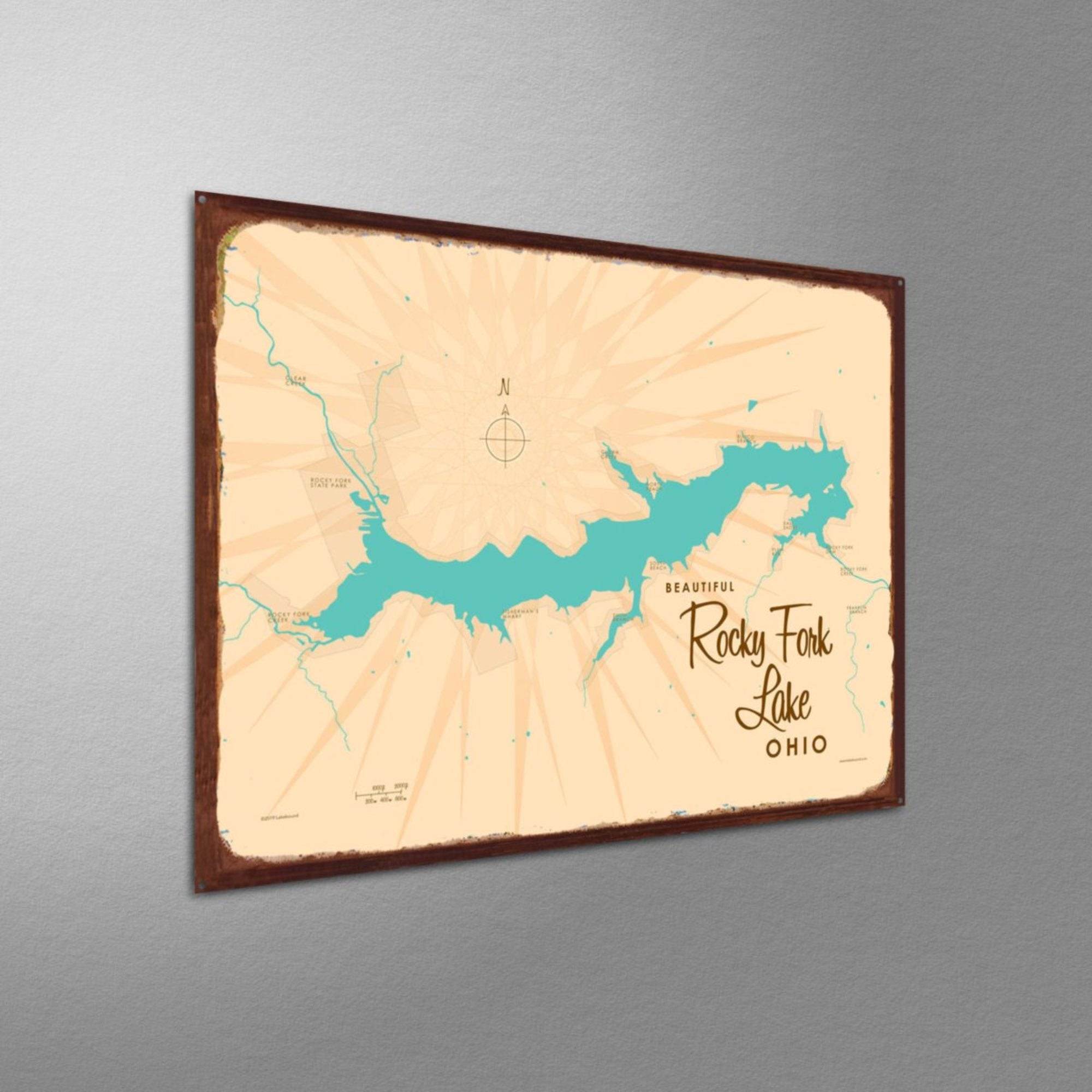 Rocky Fork Lake Ohio, Rustic Metal Sign Map Art
