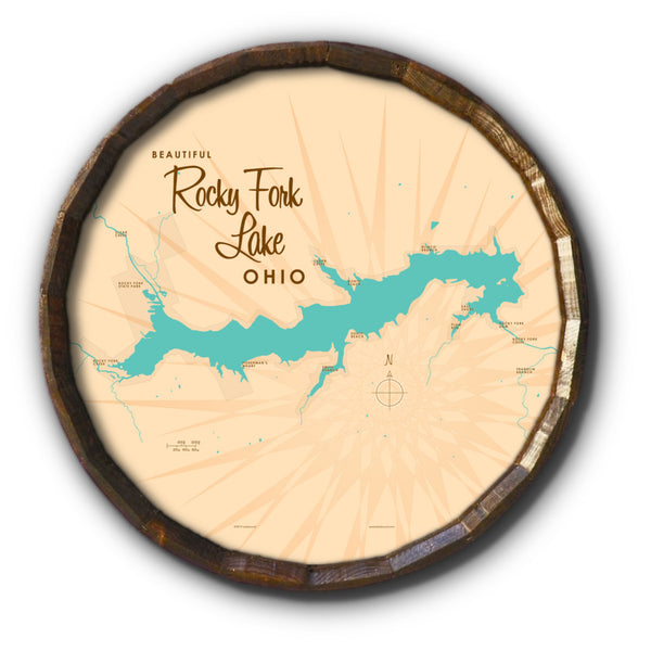 Rocky Fork Lake Ohio, Barrel End Map Art