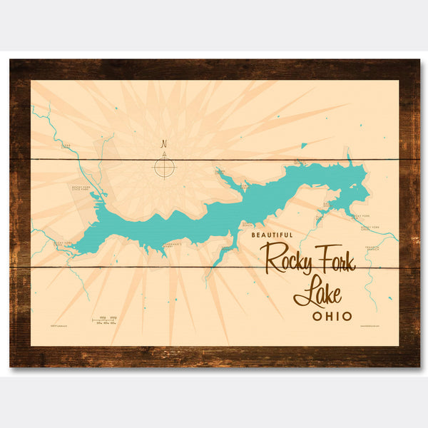 Rocky Fork Lake Ohio, Rustic Wood Sign Map Art