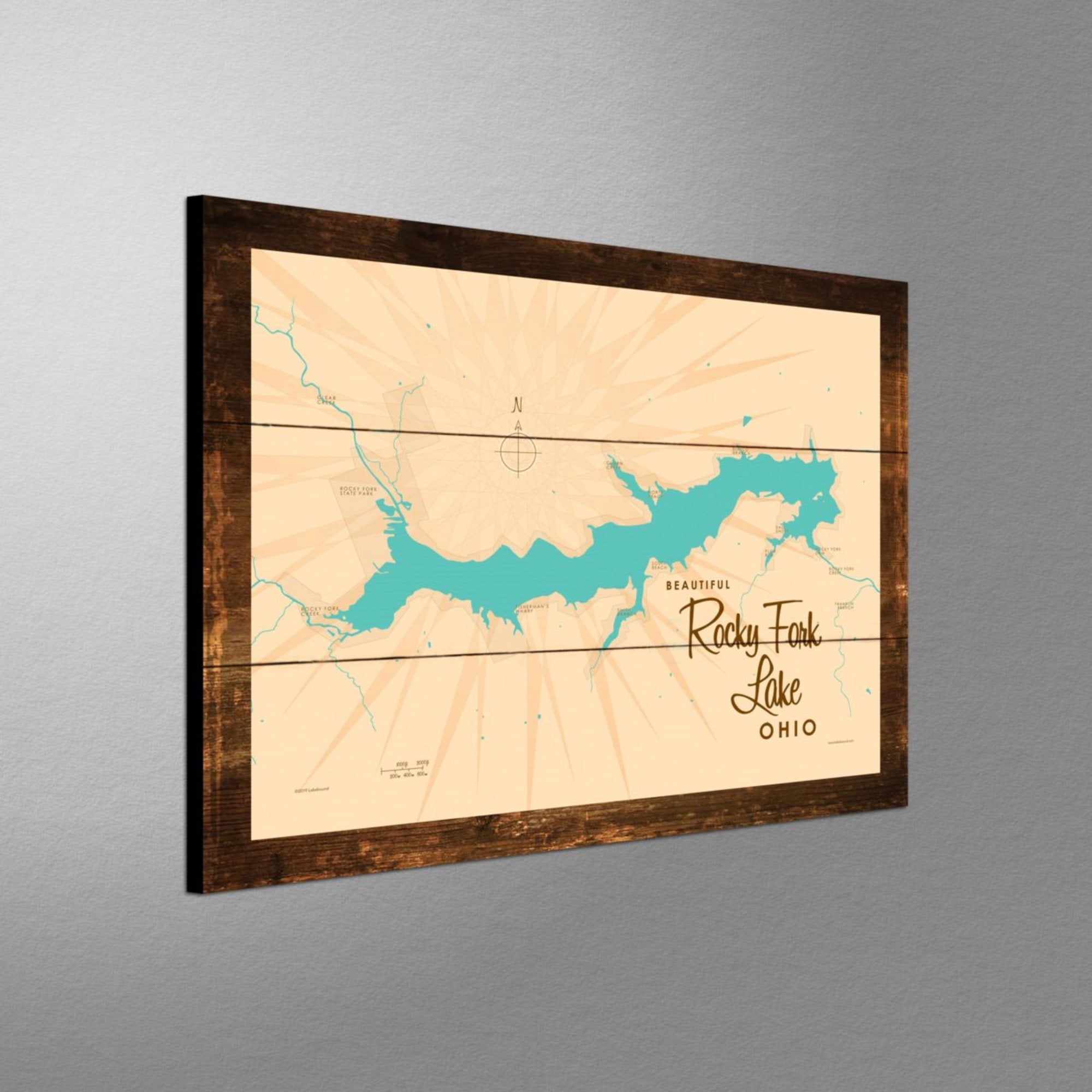 Rocky Fork Lake Ohio, Rustic Wood Sign Map Art