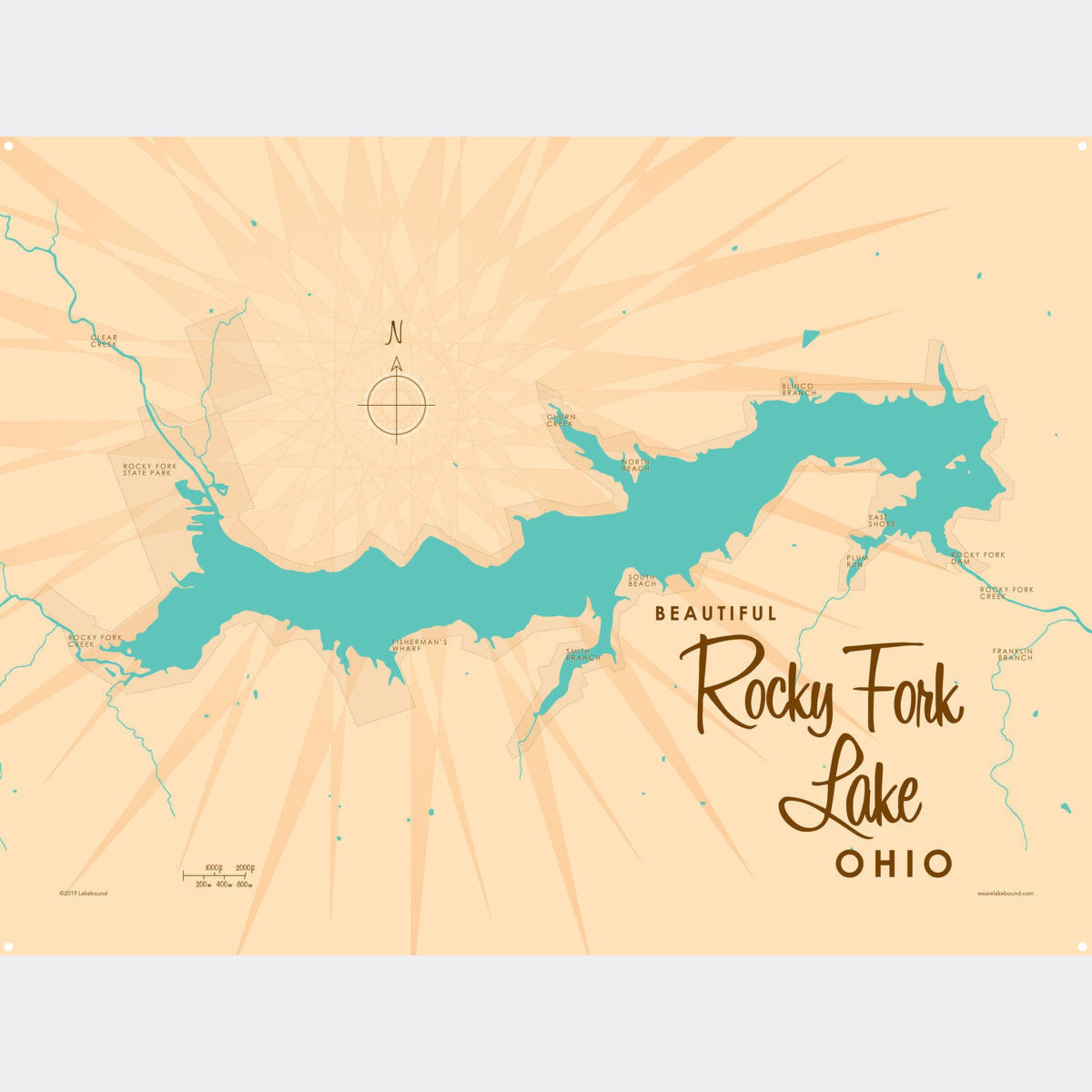 Rocky Fork Lake Ohio, Metal Sign Map Art