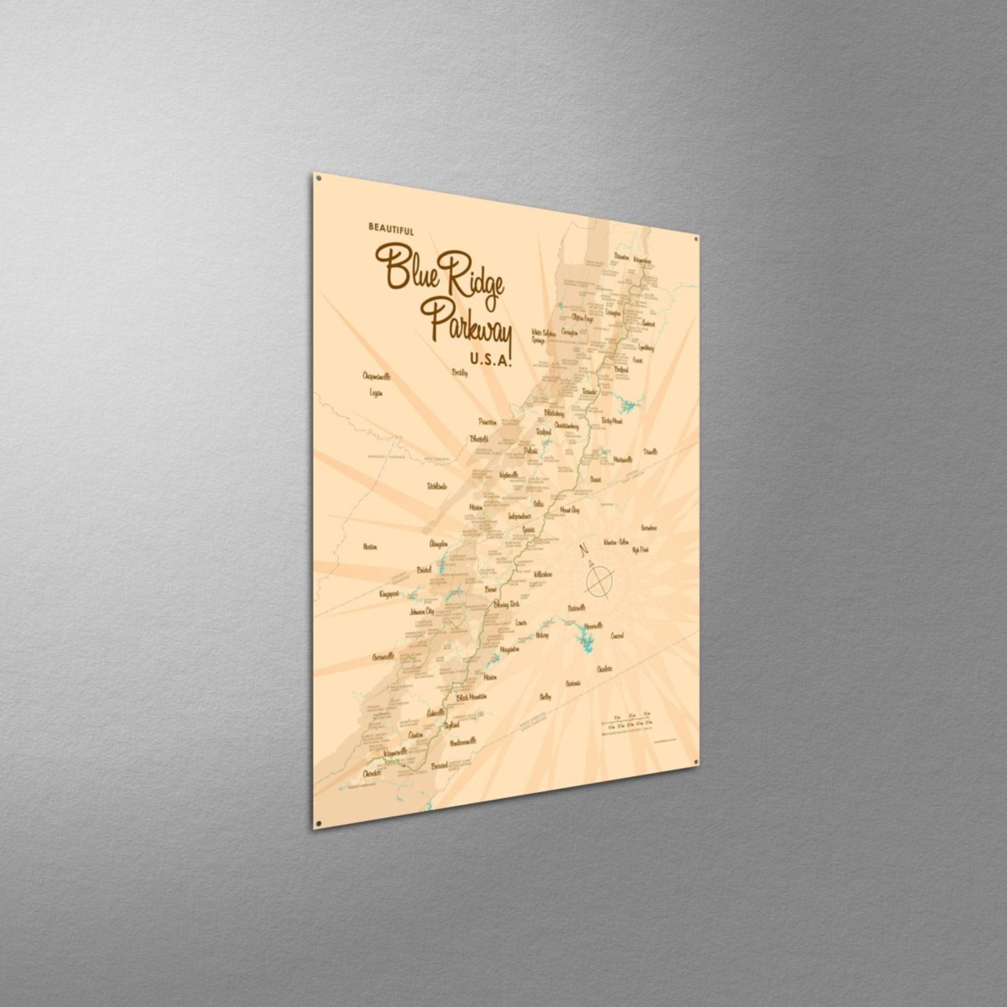 Blue Ridge Parkway, Metal Sign Map Art