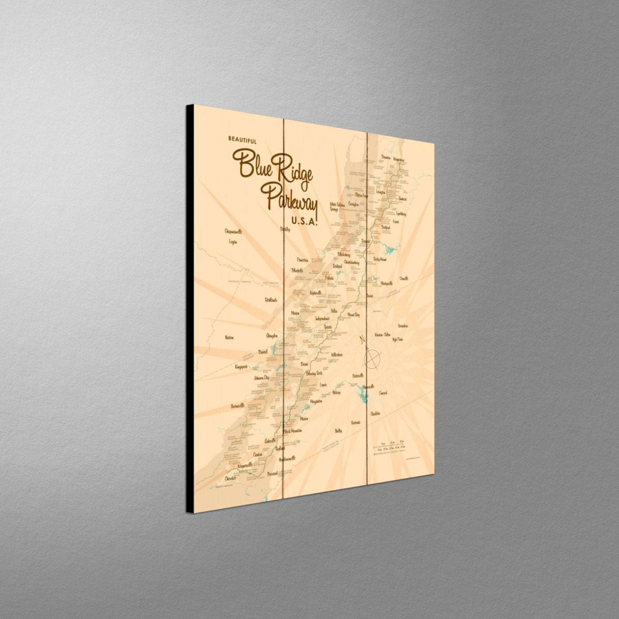 Blue Ridge Parkway, Wood Sign Map Art