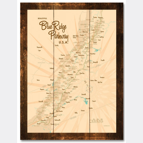 Blue Ridge Parkway, Rustic Wood Sign Map Art