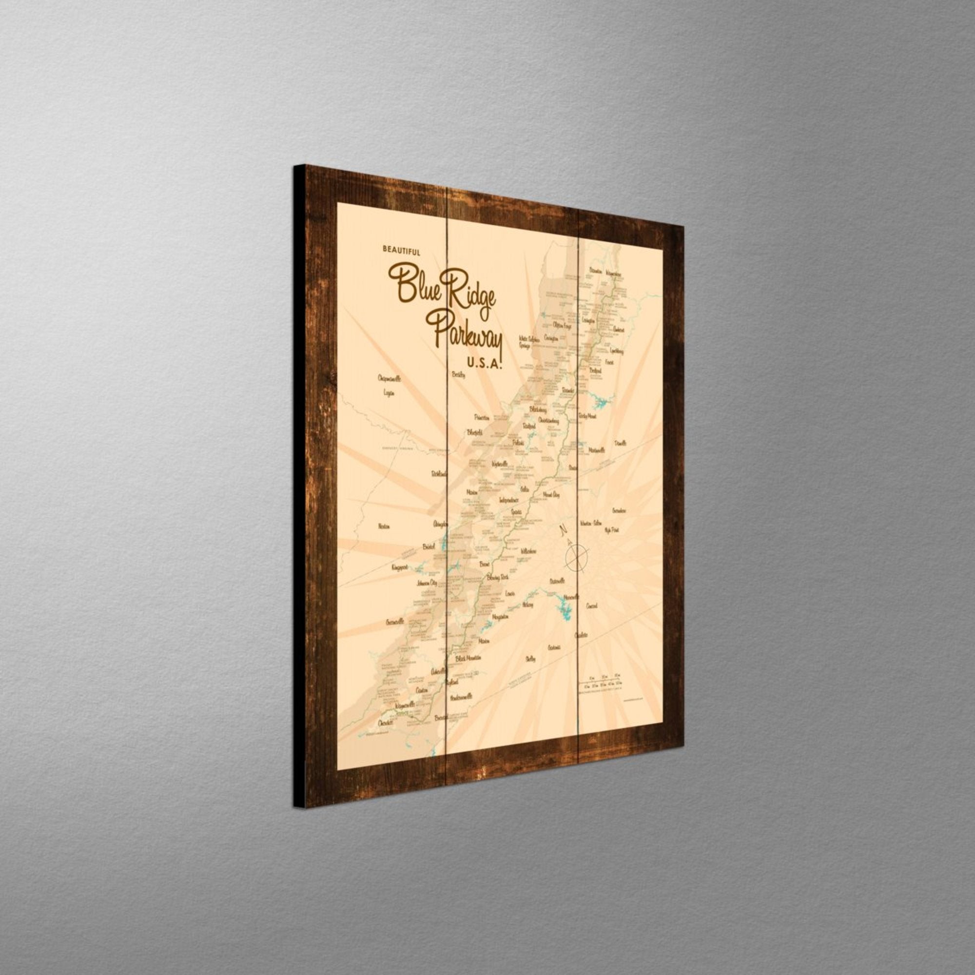 Blue Ridge Parkway, Rustic Wood Sign Map Art