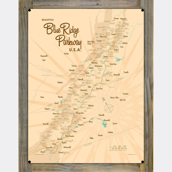 Blue Ridge Parkway, Wood-Mounted Metal Sign Map Art