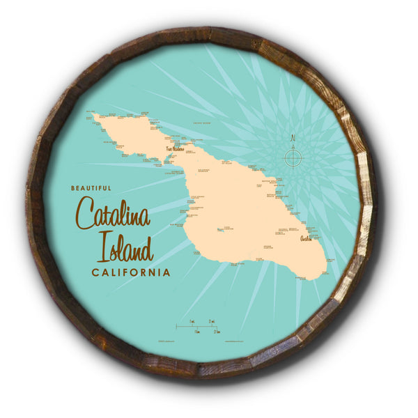 Catalina Island California, Barrel End Map Art