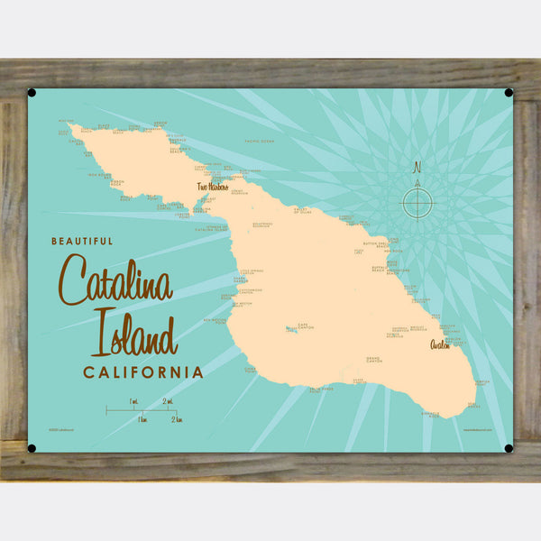 Catalina Island California, Wood-Mounted Metal Sign Map Art
