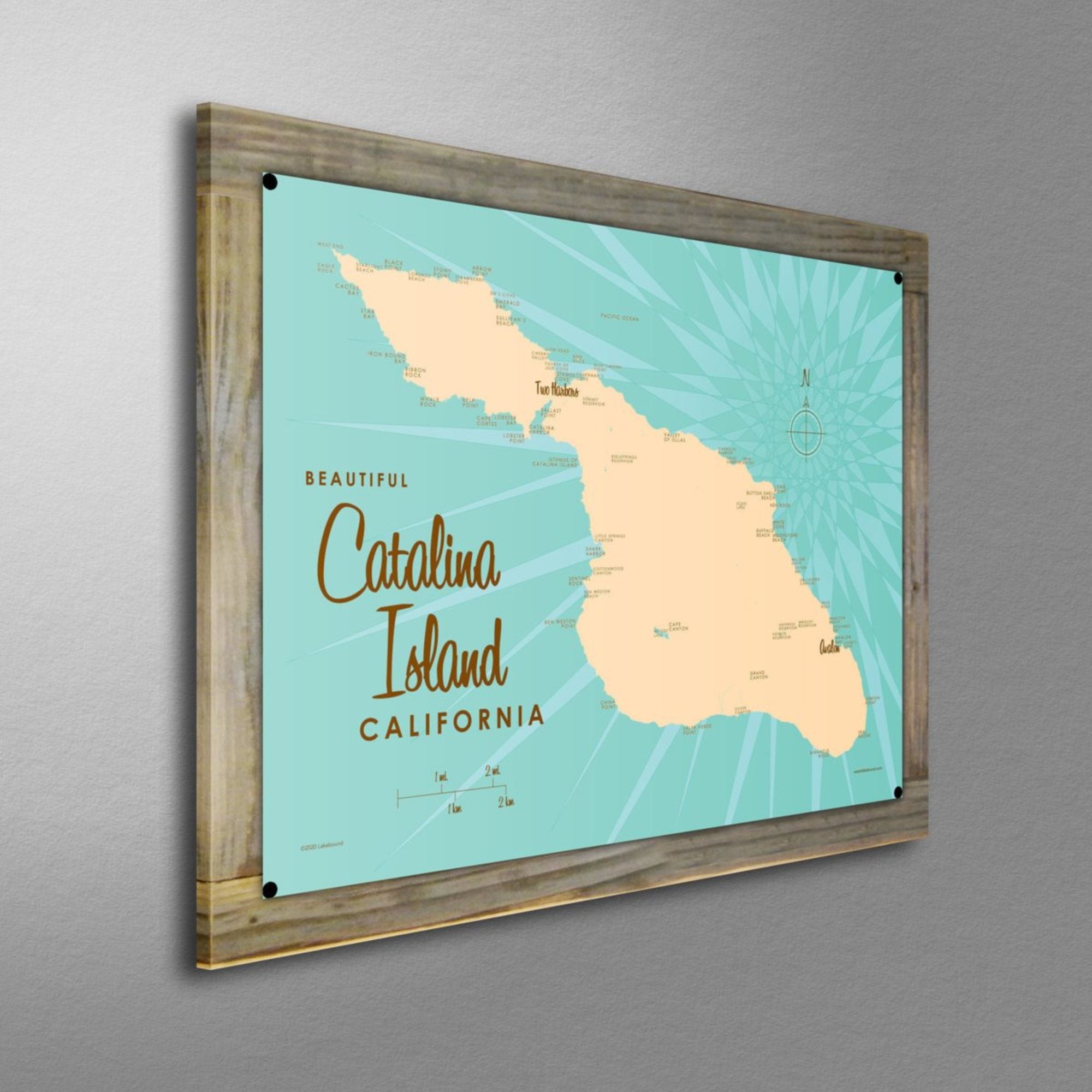 Catalina Island California, Wood-Mounted Metal Sign Map Art