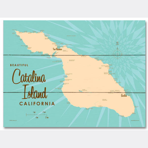 Catalina Island California, Wood Sign Map Art