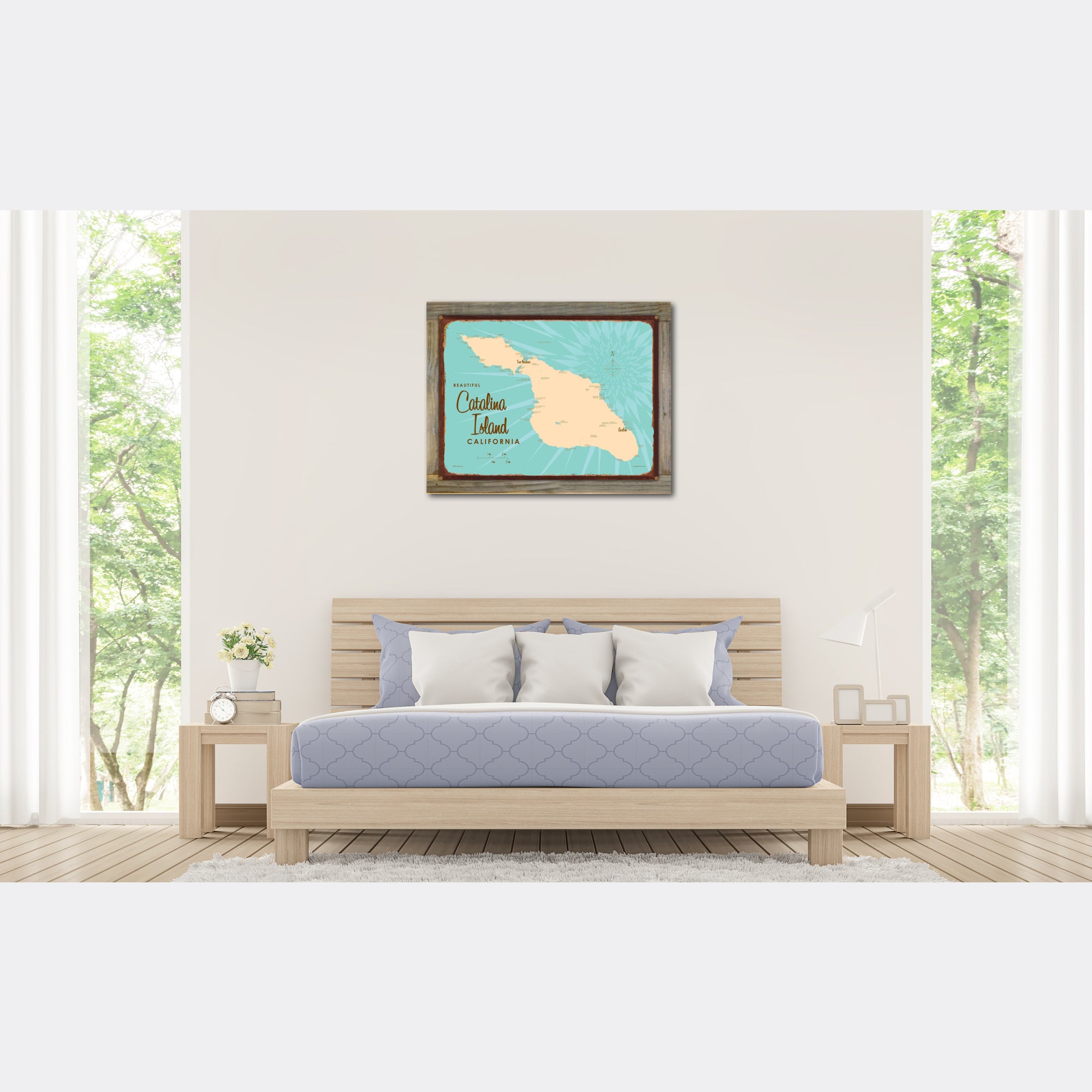 Catalina Island California, Wood-Mounted Rustic Metal Sign Map Art