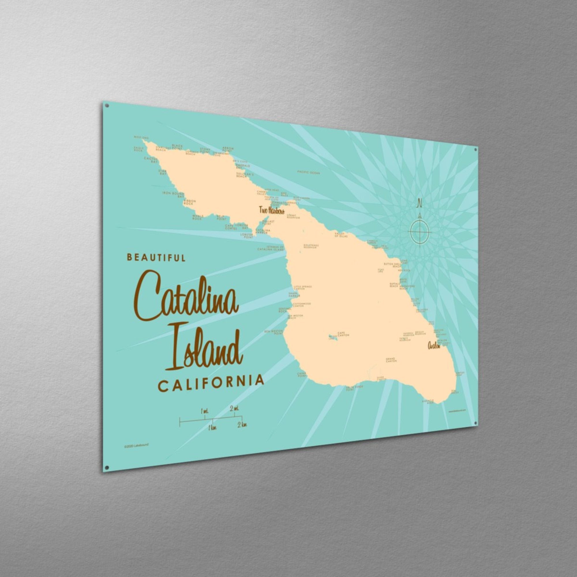 Catalina Island California, Metal Sign Map Art