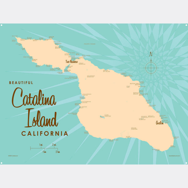 Catalina Island California, Metal Sign Map Art