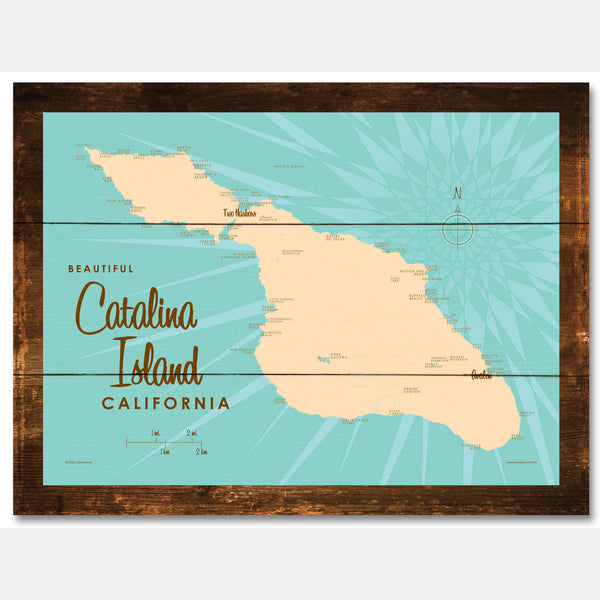 Catalina Island California, Rustic Wood Sign Map Art