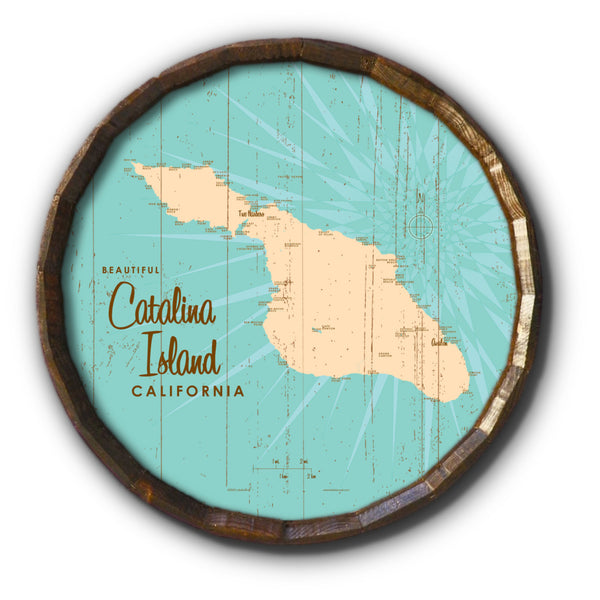 Catalina Island California, Rustic Barrel End Map Art