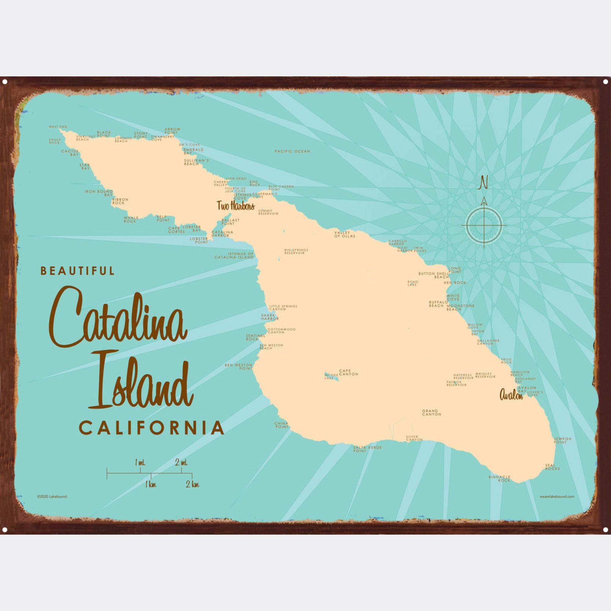 Catalina Island California, Rustic Metal Sign Map Art