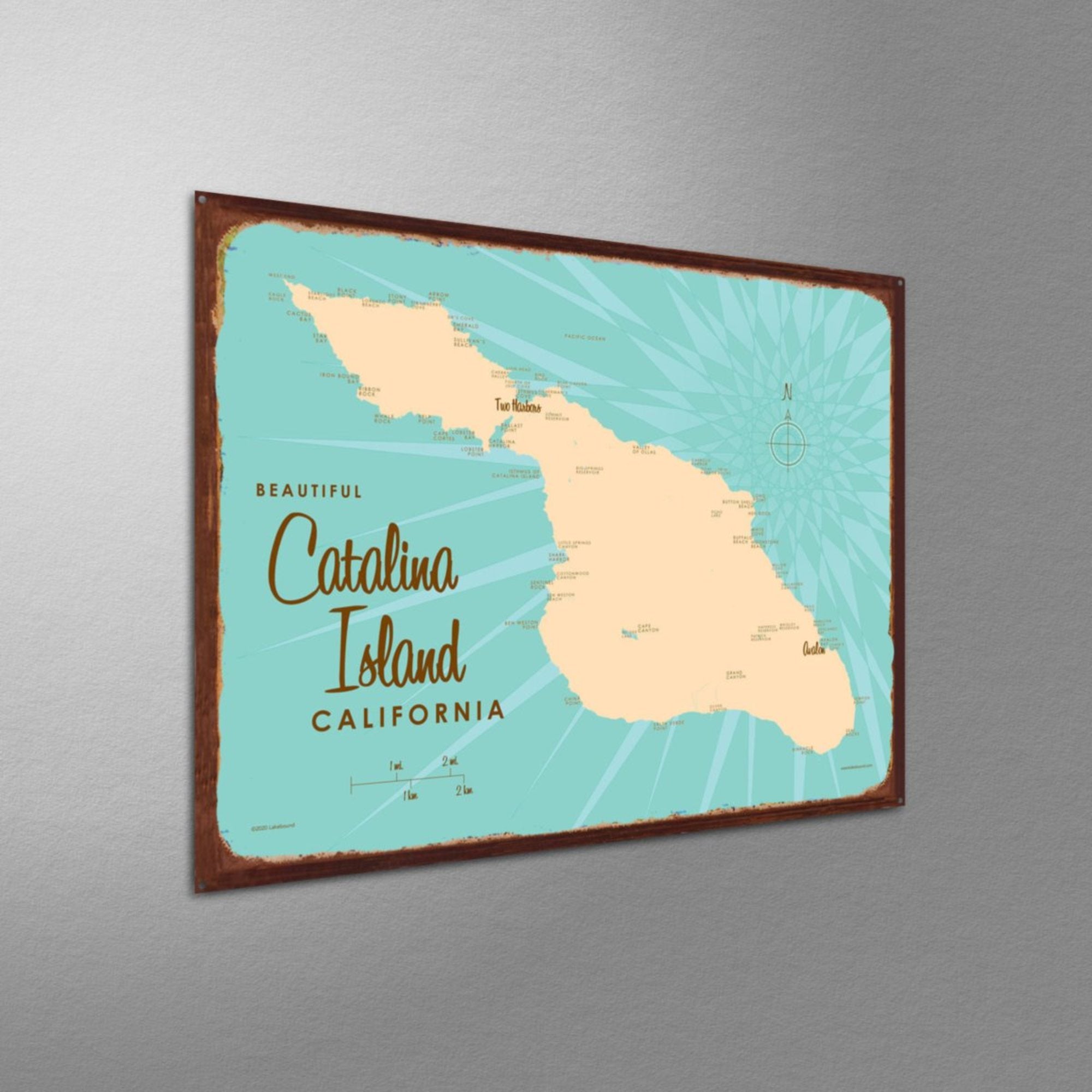 Catalina Island California, Rustic Metal Sign Map Art