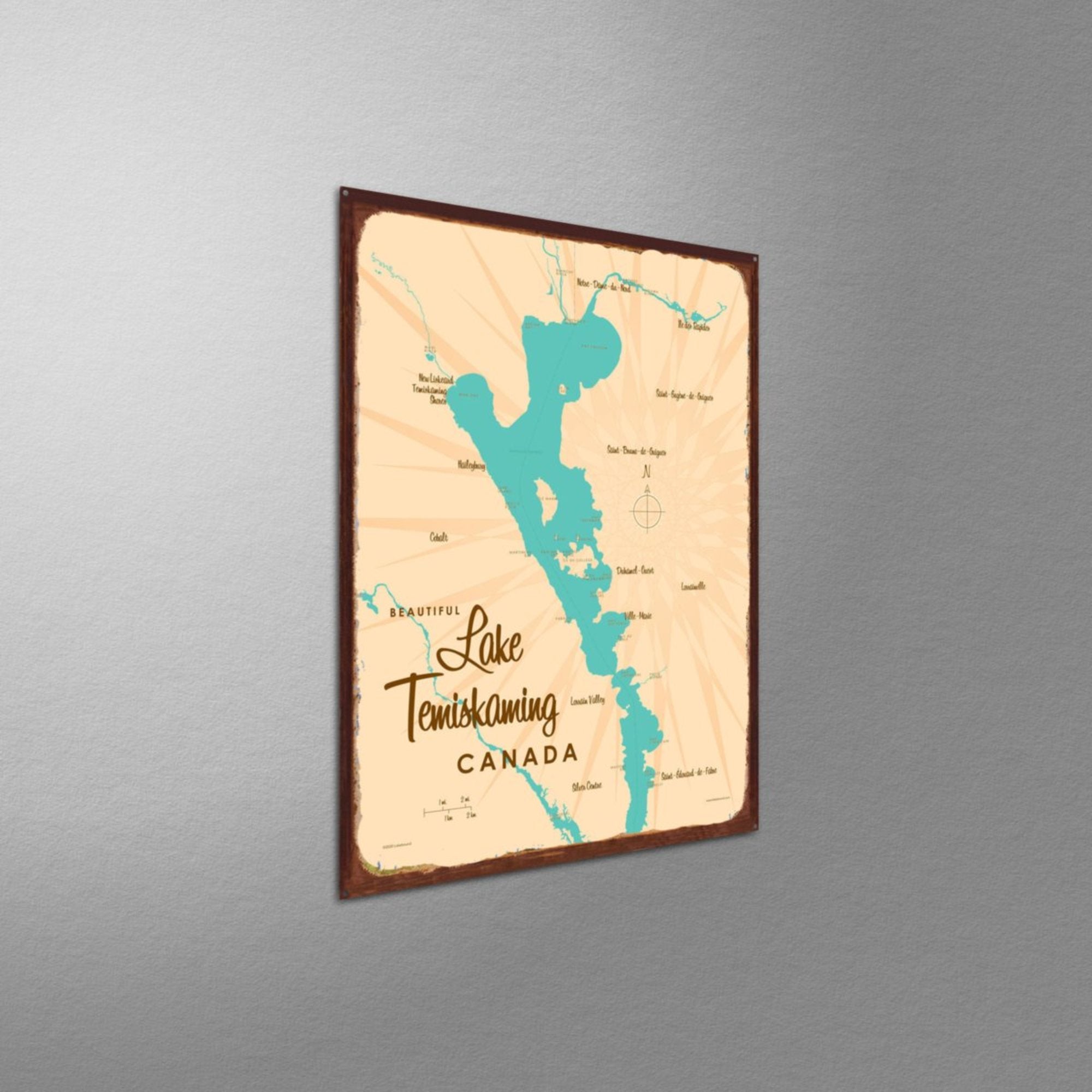 Lake Temiskaming Canada, Rustic Metal Sign Map Art