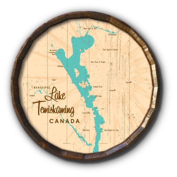 Lake Temiskaming Canada, Rustic Barrel End Map Art