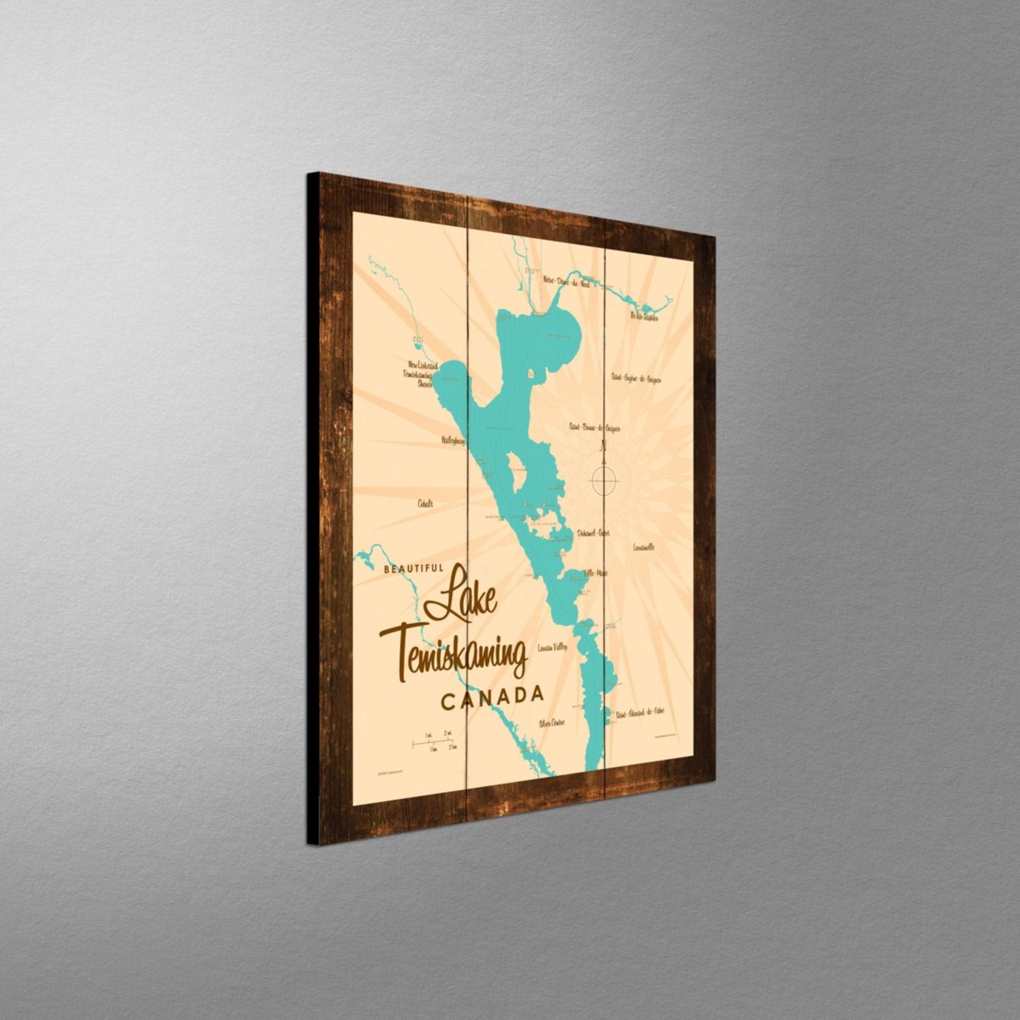 Lake Temiskaming Canada, Rustic Wood Sign Map Art