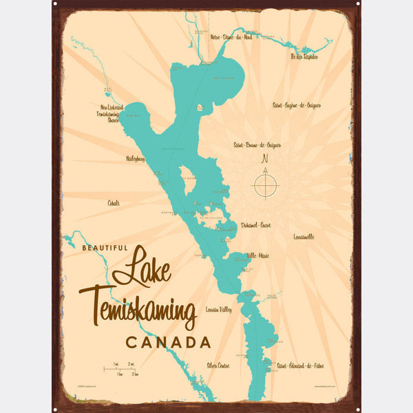 Lake Temiskaming Canada, Rustic Metal Sign Map Art
