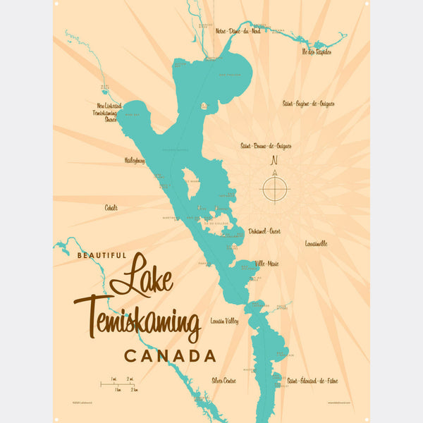 Lake Temiskaming Canada, Metal Sign Map Art