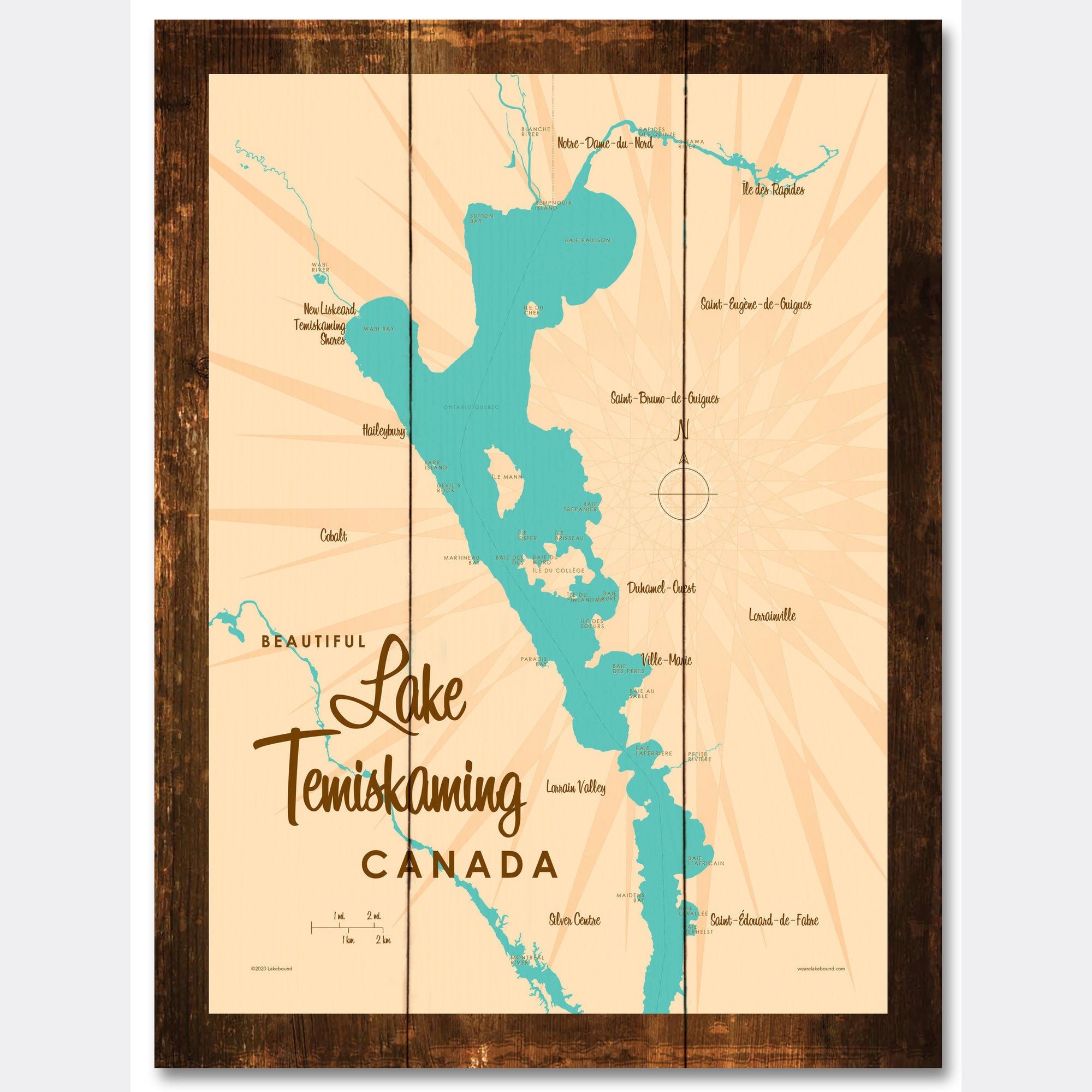 Lake Temiskaming Canada, Rustic Wood Sign Map Art