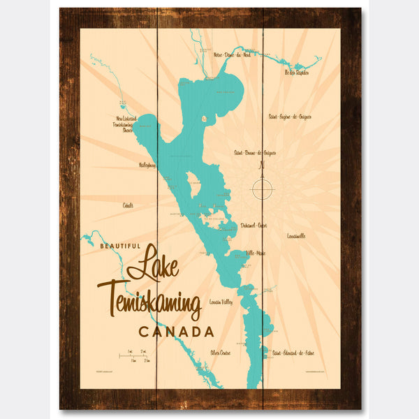 Lake Temiskaming Canada, Rustic Wood Sign Map Art