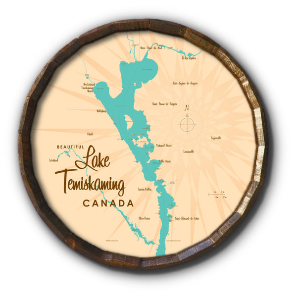 Lake Temiskaming Canada, Barrel End Map Art
