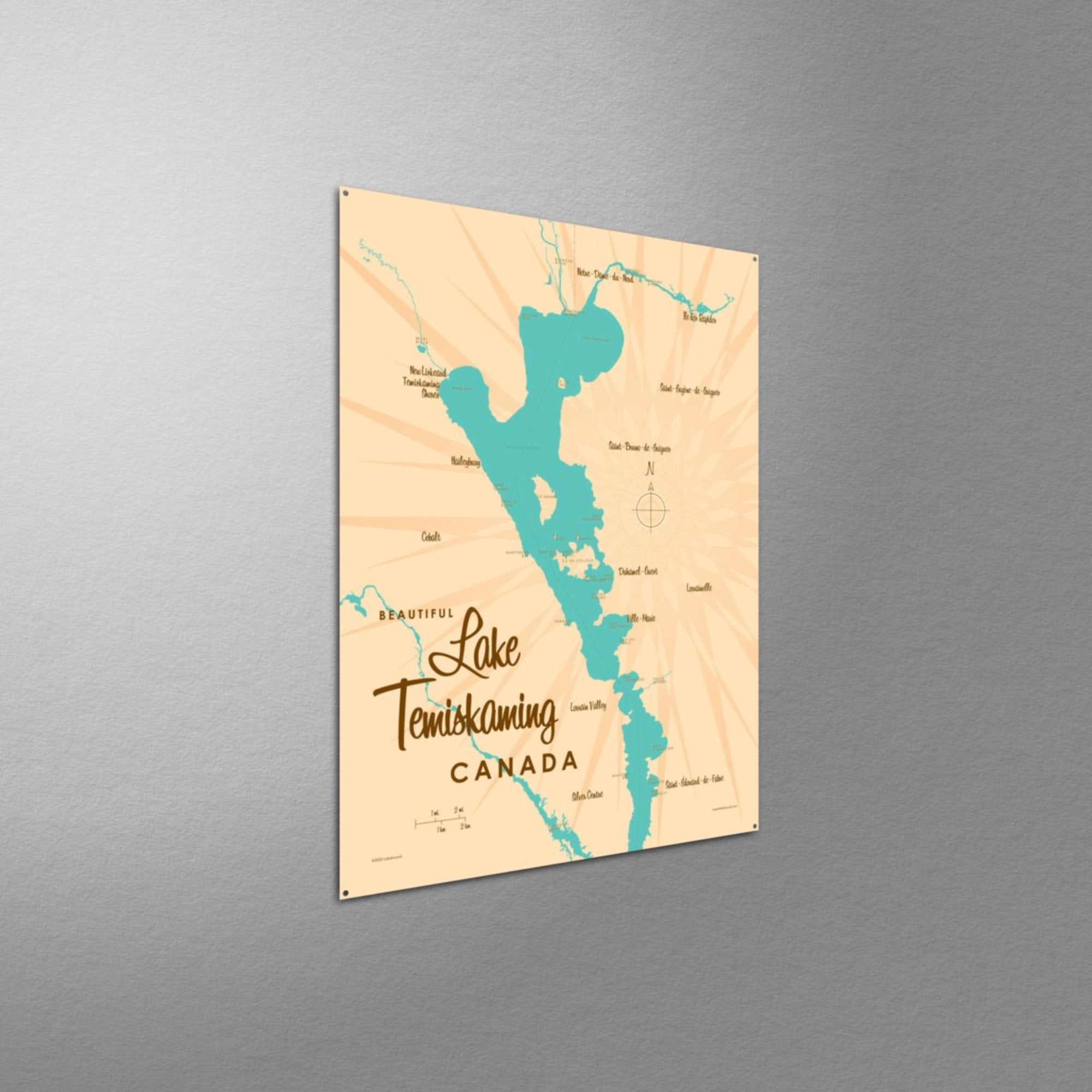 Lake Temiskaming Canada, Metal Sign Map Art