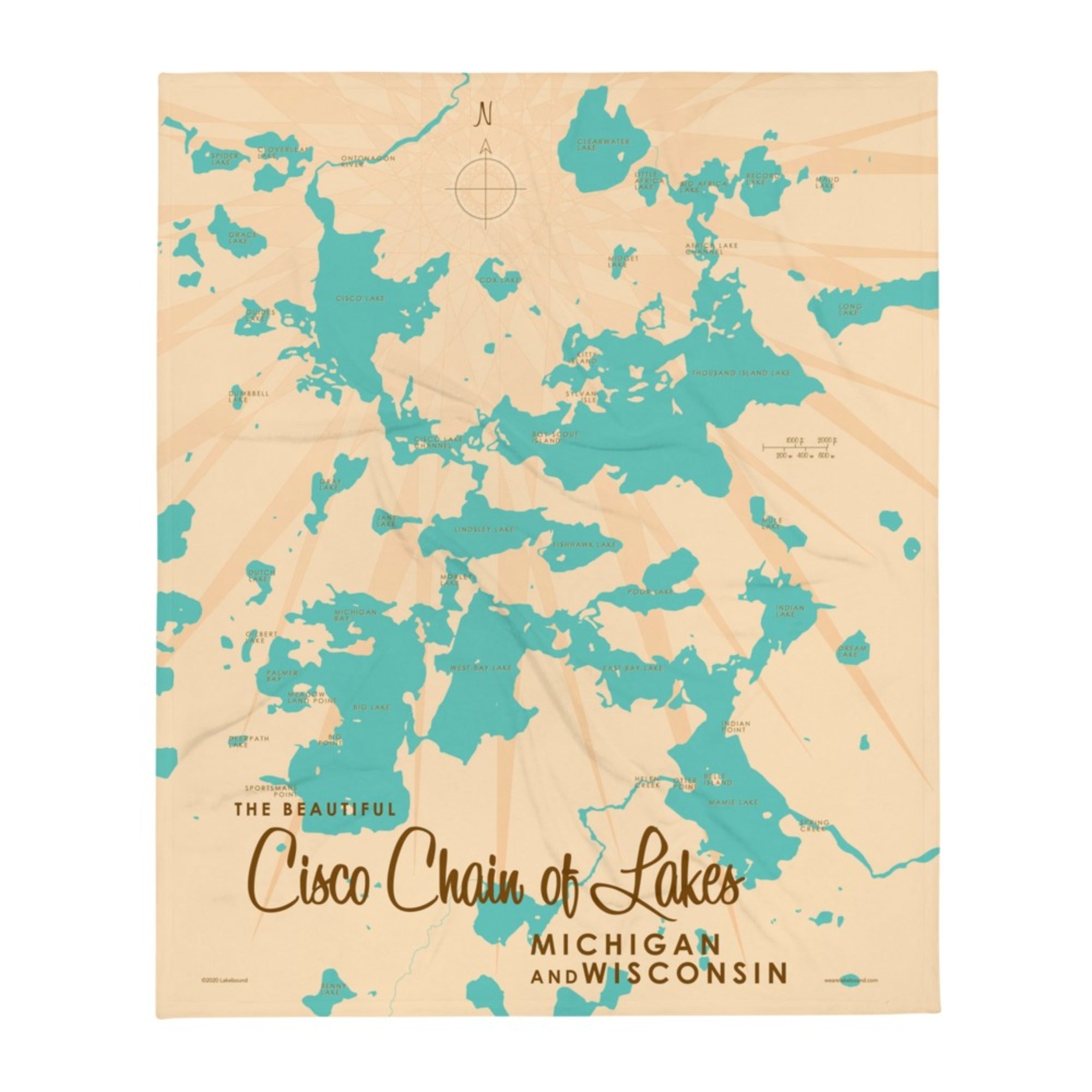 Cisco Chain of Lakes WI Michigan Throw Blanket