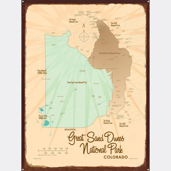 Great Sand Dunes National Park Colorado, Rustic Metal Sign Map Art