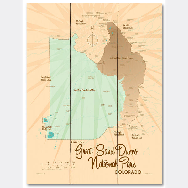 Great Sand Dunes National Park Colorado, Wood Sign Map Art